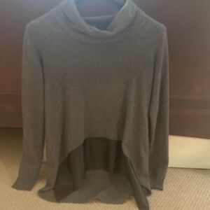 Grey Sweater With Leather Trim